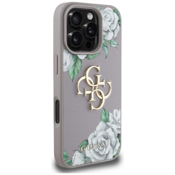 Guess Grained Roses Big 4G Logo Cover til iPhone 16 Pro Lilla