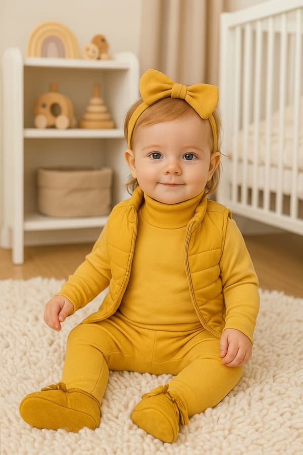 Baby varm polotröja 80 barn senapsringad blus