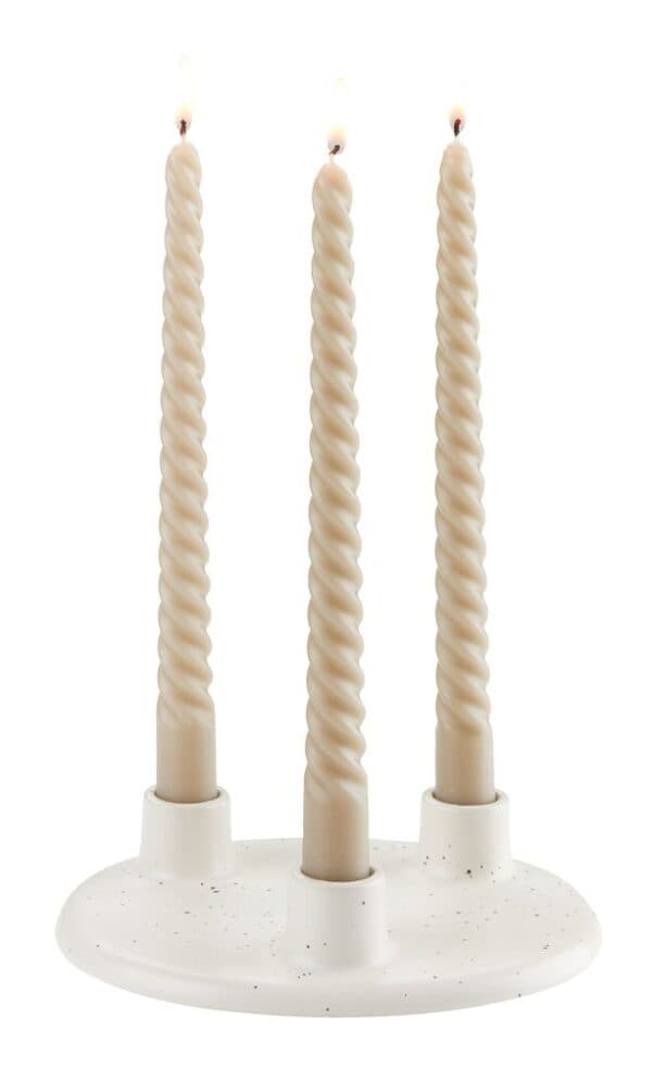 Lys beige keramisk prikket lysestage LAURITIS til 3 lys