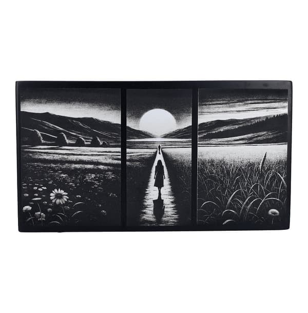 Sort Træurne med Graveret Triptyk Sort Træ Kremationsurne med Graveret Triptyk