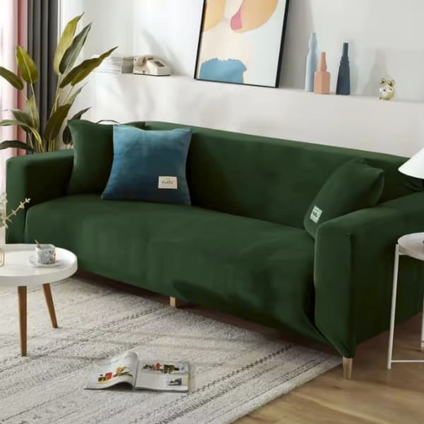 Betræk til sofa, 3-personers sofa, elastik, flaskegrøn