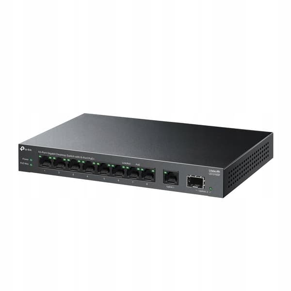 TP-LINK LS1210GP netværksswitch, 9 RJ-45 porte, PoE, sort