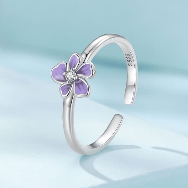 Universal silverring med lila blomma, silver 925
