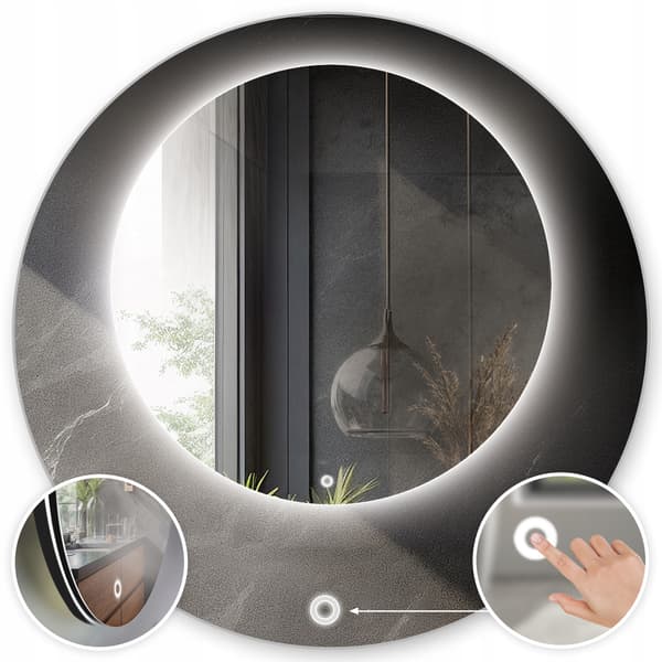 Spegel LED-belyst rund Ø85 med touchswitch IP65