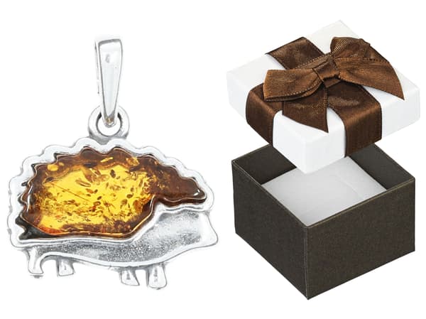 Silver Igelkotthänge med bärnsten Oxiderat Igelkotthänge Bärnsten 925