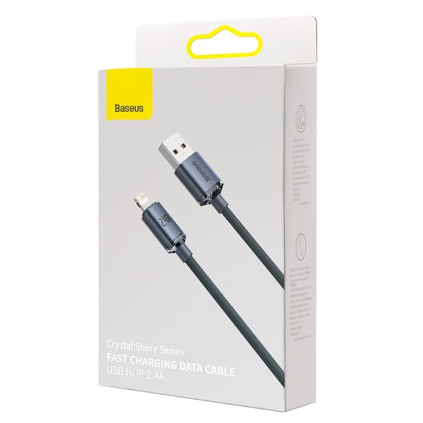 Baseus Crystal Shine USB-Lightning-kaapeli, 2.4A, 2m (musta)