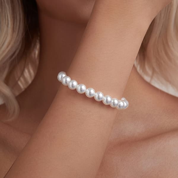 Silverarmband med pärlor, 925 silver, storlek L