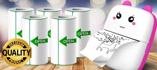5x självhäftande termopappersrullar för miniskrivare