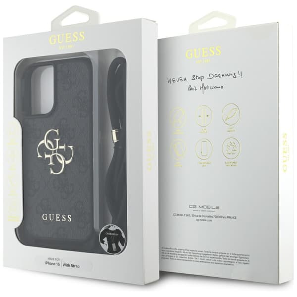 Guess 4G Stort Logo Snorrem Crossbody-etui til iPhone 16 Sort