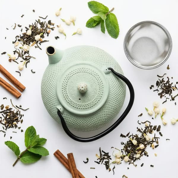 Støbejernskedel 1,5 l mynteinfuser stålsi til urtete