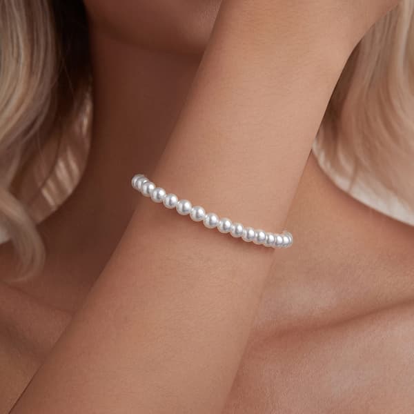 Silverarmband med pärlor, 925 silver, storlek S