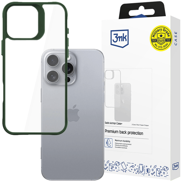 Apple iPhone 16 Pro Max - 3mk Satin Armor-skal+ Grönt