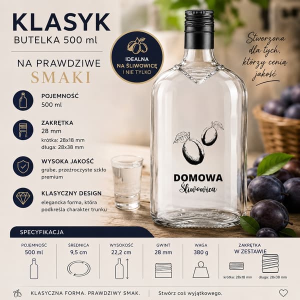 Flaske med klassisk tryk 500ml hjemmelavede blommebrandyflasker til likør vodka