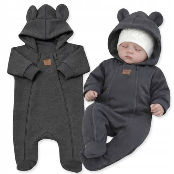 Drengejumpsuit 62 med TO lynlåse, overgangs forår efterår antracit