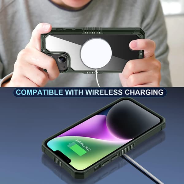 APPLE IPHONE 14 PLUS ETUI GRØN RAMME + HÆRDET GLAS KAMERABESKYTTELSE