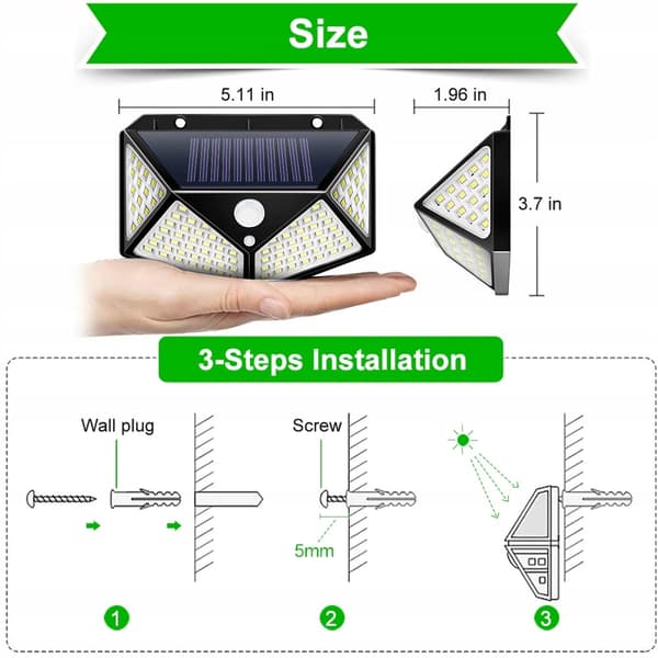 SOLKOLAMPA MED SKYMNINGSRÖRELSESENSOR 100 LED