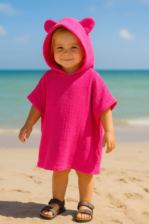 Barnens muslinkappa 110-116 strandponcho amarant