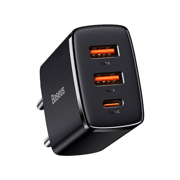 Baseus Compact -pikalaturi, 2xUSB, USB-C, PD, 3A, 30W (musta)