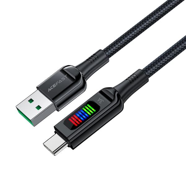 Acefast C7-04 USB-A USB-C 60W 1,2m Kabel med Skærm - Sort