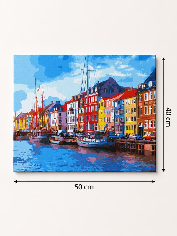 Målning med siffror med ram Charmig stad 50x40 cm