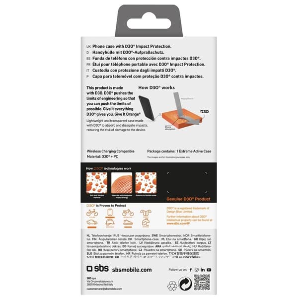 SBS Extreme Active D3O-cover til iPhone 16e - Gennemsigtig