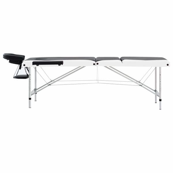 vidaXL foldbart massagebord, 3-zoner, aluminium, sort og hvid