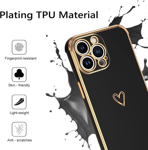 COVER TIL IPHONE 13 PRO MAX SORT GULD SILIKONE A2484 A2641