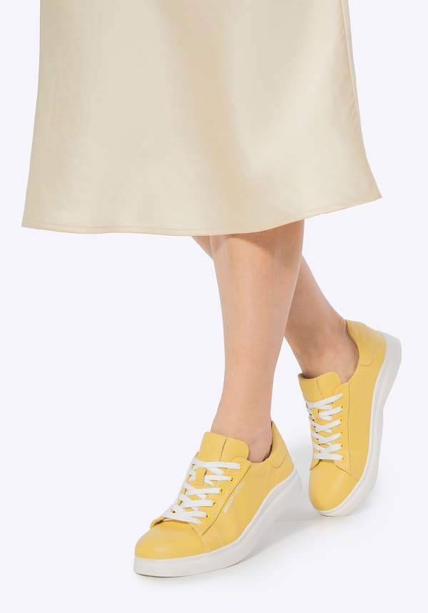 Wittchen dame klassiske gule platform sneakers, naturlæder