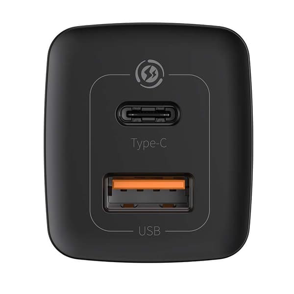 Baseus GaN2 Lite vægoplader, USB + USB-C, 65W, EU (sort)