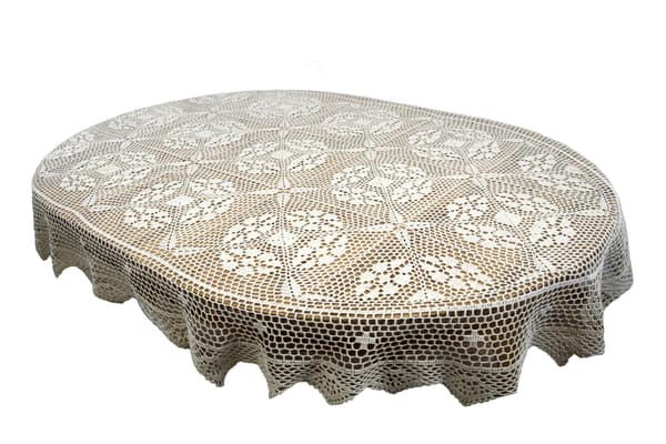 Oval Virkad Duk 110/160 Spetsduk Naturbeige BOHO