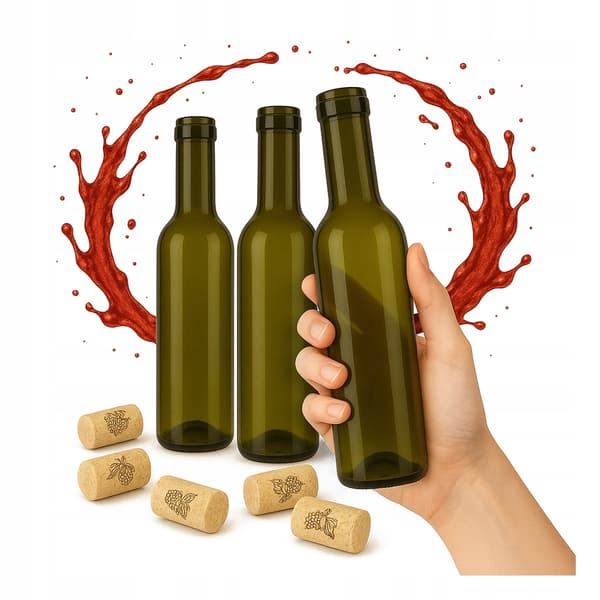 5x bruna glasflaskor 375ml för vin, alkohol, vinäger, sirap, likör
