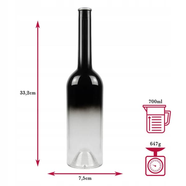10x FENICE glasflaskor 700ml svart elegant ombre för alkoholpresent