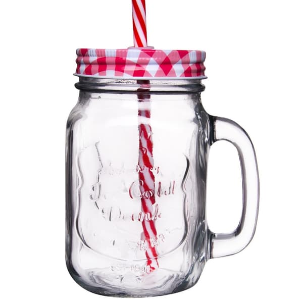 Glasburk med lock och sugrör 450 ml