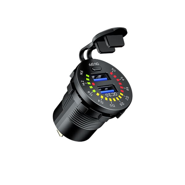 BIKETEC PRO MOTORCYKELSTIKDÅS 2X USB 3.0 QC MED VOLTMETER (EL)