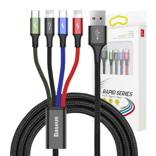 Baseus Fast USB-kaapeli 4w1 USB-C / 2x Lightning / Micro 3,5A 1,2m (musta)
