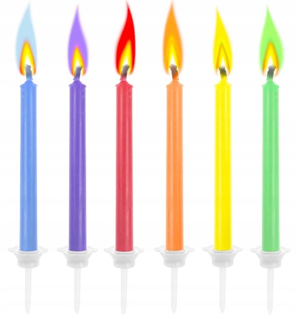 Färgglada Flames syntymäpäiväkynttilät, sekavärit, 6 kpl