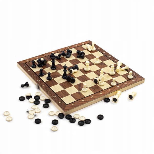 Skakspil, dam, backgammon, 3 i 1, træ, magnetisk, Be-active.pl