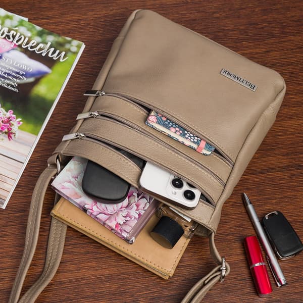 Elegant beige lædermessengertaske til kvinder Beltimore L43