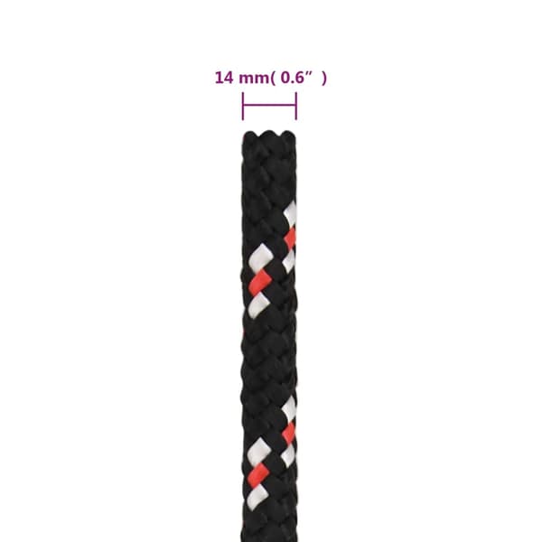 vidaXL sejltov, sort, 14 mm, 100 m, polypropylen