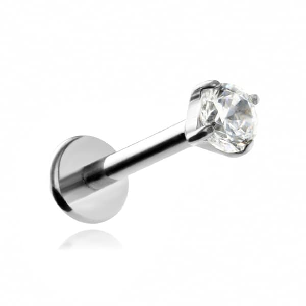 Titanlabret med vit zirkon - silver 1,2/10/2