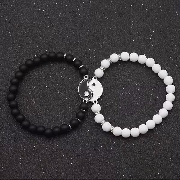 Sæt Armbånd Yin Yang Hvid og Sort 2 stk.