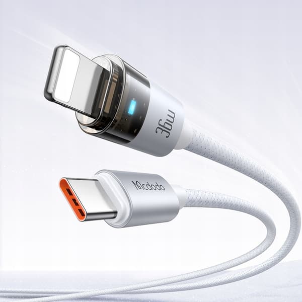 MCDODO USB-C-KABEL SNABBLADDNING FÖR IPHONE LIGHTNING 36W 1M LED VIT