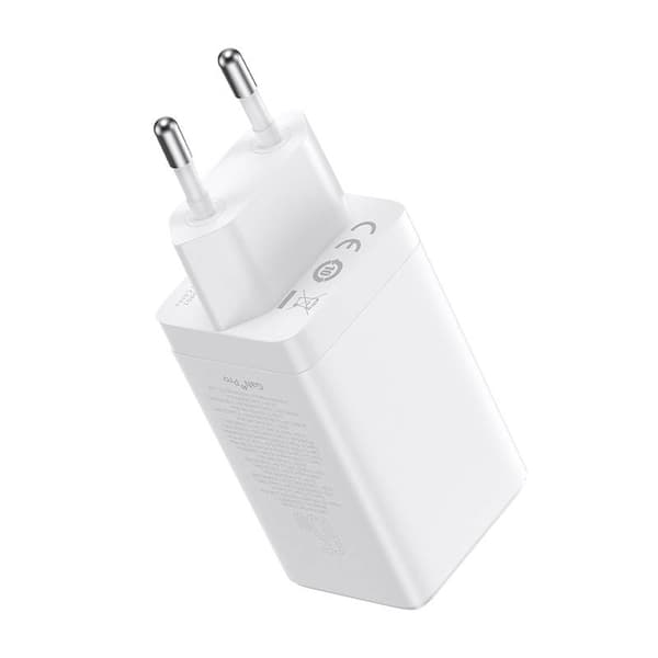 Baseus GaN5 Pro 2xUSB-C + USB-seinälaturi, 65W (valkoinen)