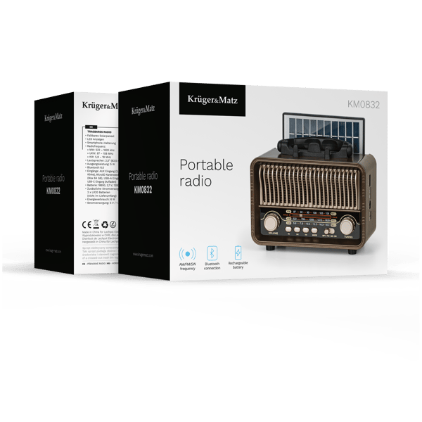 Kruger&Matz bärbar analog solcellsradio med Bluetooth och AUX-batterier