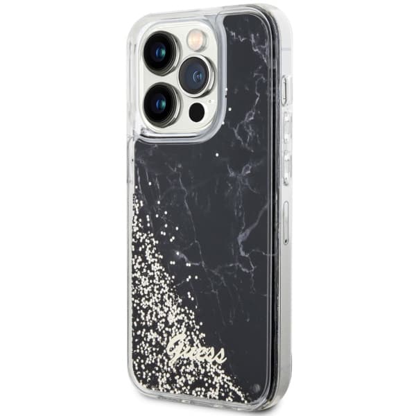 Guess GUHCP14LLCSGSGK iPhone 14 Pro 6.1 sort/sort hårdt cover Liquid Glitter Marble