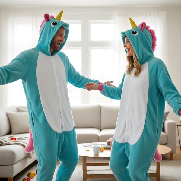 Kigurumi-pyjamas blå enhörning 145-155 cm