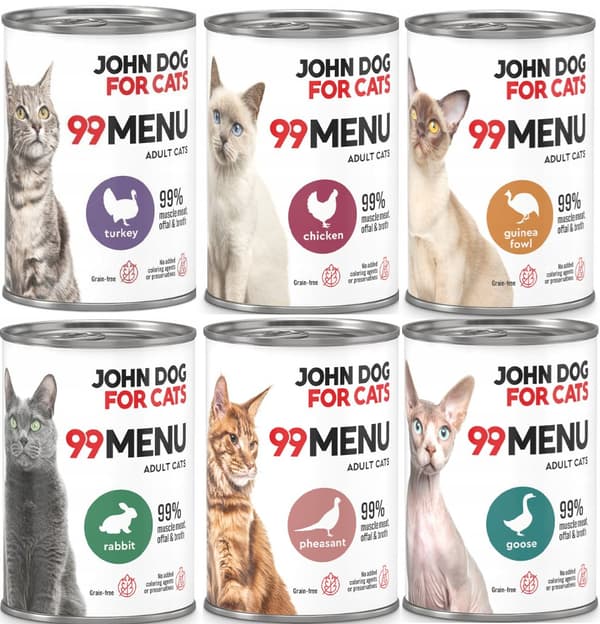 John Dog til Katte | 99 menu | Vådfoder til katte på dåse 400 g - 99 menu MIX 6 x 400 g