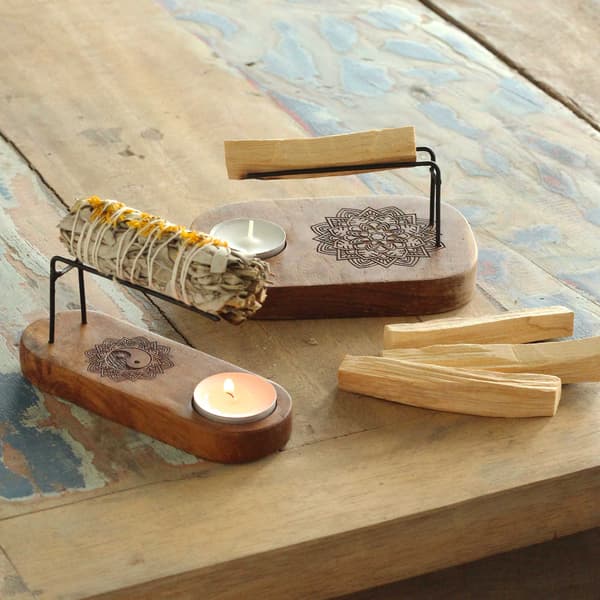Teakträ Mandala Stånd för Palo Santo
