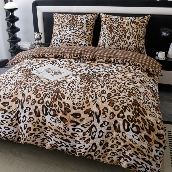 Satin Vuodevaatteet 220x200cm Leopardi Beige Ruskea