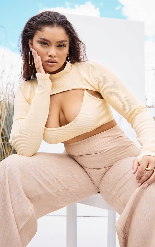 PRETTYLITTLETHING PLUS BEIGE PUSER XL 1Z5G1_B*